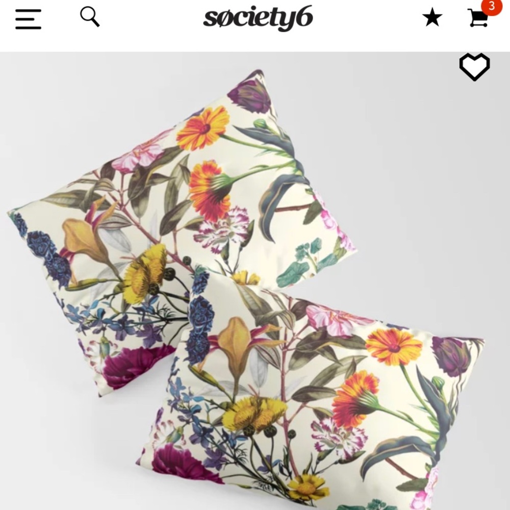 Society6 throw pillow and shams